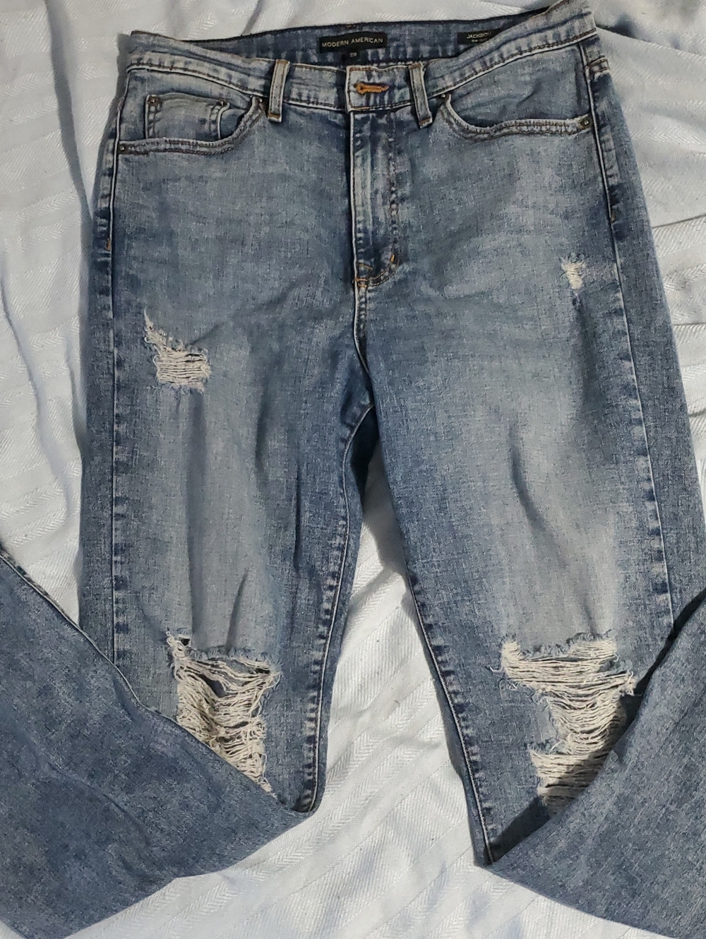 Modern American Straight Jeans - Light Blue Distressed